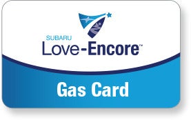 Subaru Love Encore gas card image with Subaru Love-Encore logo. | River City Subaru in Huntington WV