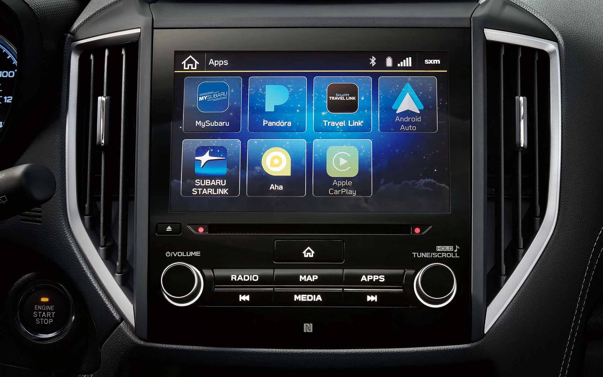 A close-up of the SUBARU STARLINK Multimedia touchscreen on the 2022 Forester. | River City Subaru in Huntington WV