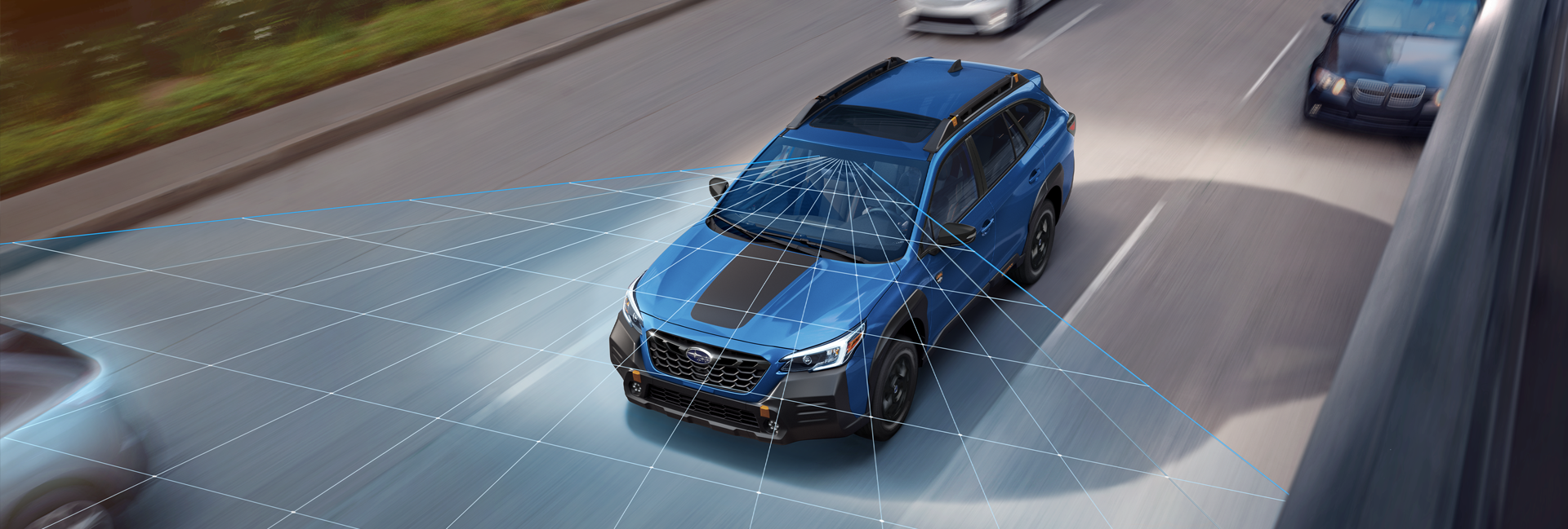 A photo illustration of the EyeSight Driver Assist Technology on the 2023 Outback Wilderness. | River City Subaru in Huntington WV